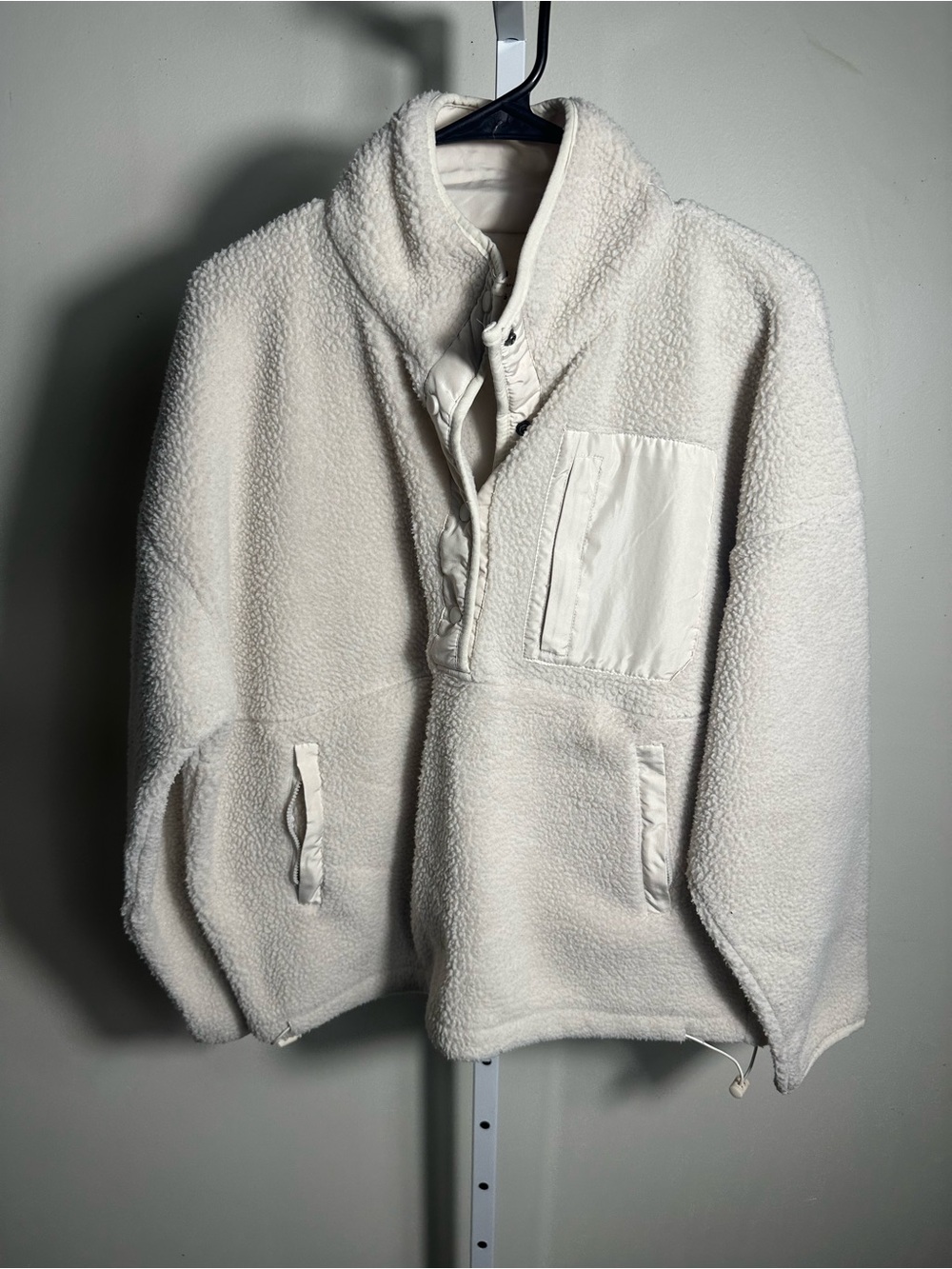 S107. WILO The Label Cozy Sherpa Fleece Pullover Ivory Cream Snap Jacket Size S
